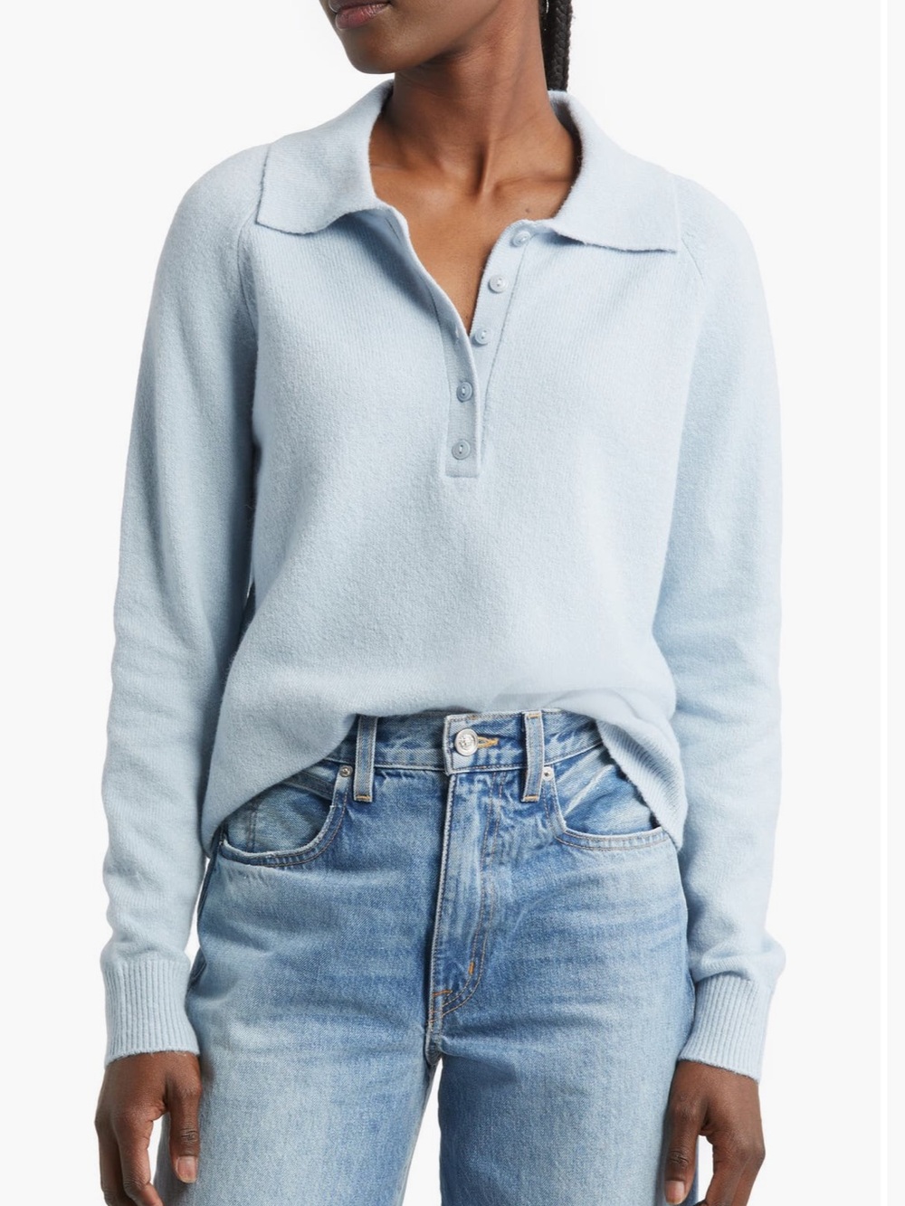 Treasure & Bond Heather Light Gray Long-Sleeve Polo Sweater